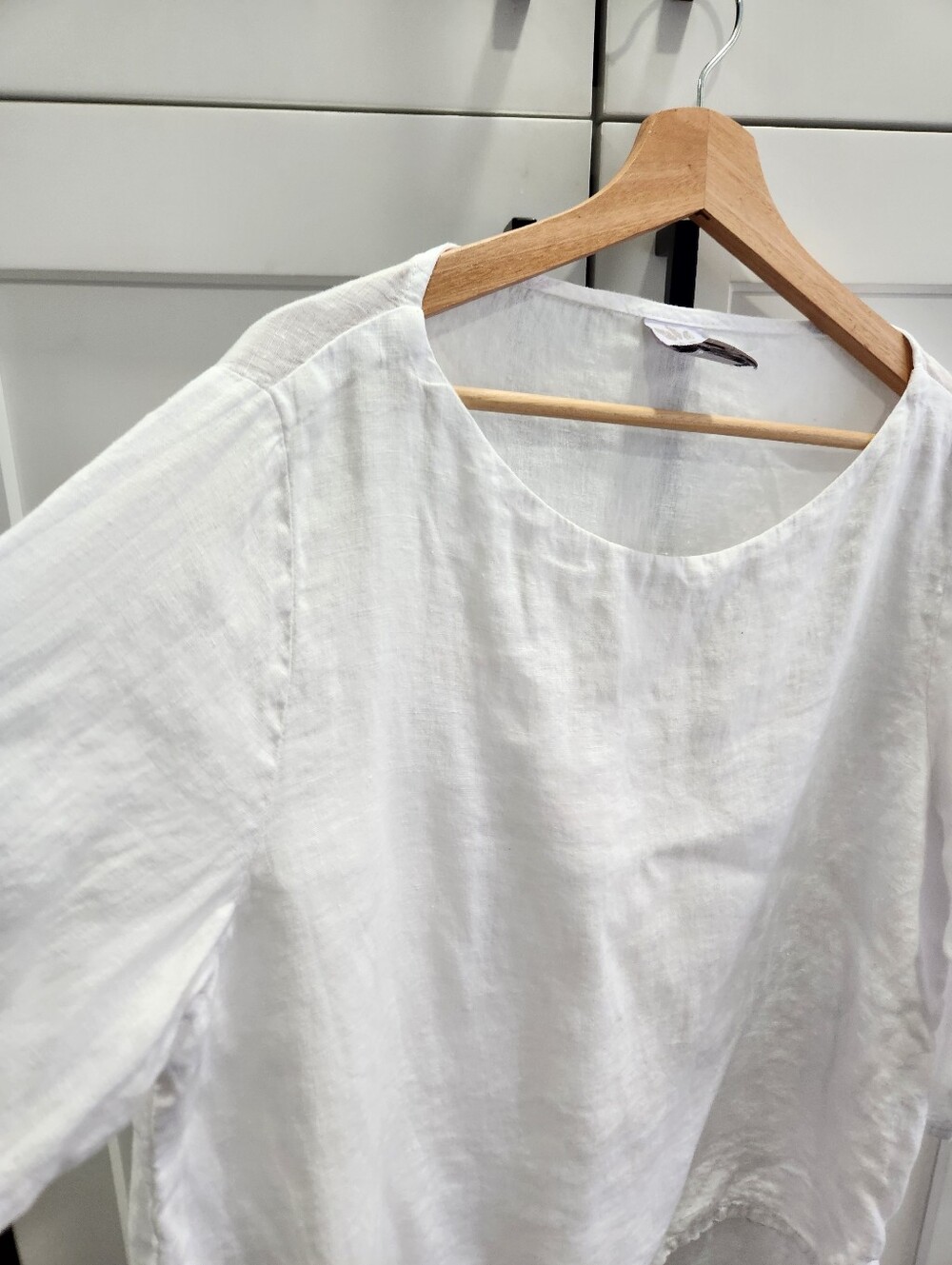 Match Point White Linen Layered Tunic Top Minimalist Lagenlook Size Large - Picture 2 of 7